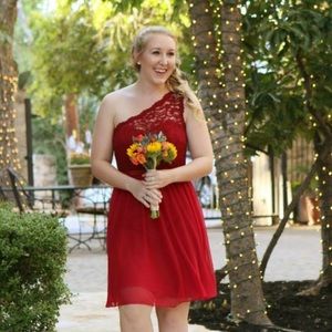 One shoulder red bridesmaid dress